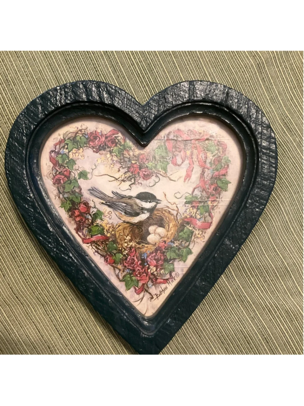 Vintage Cottage core Home Interiors 1987 Homco Heart Bird Frame Bird Prints